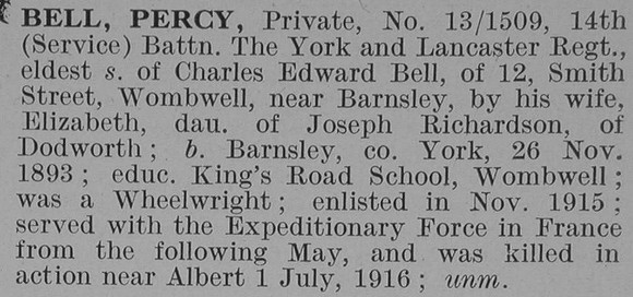 Bell P Pte York & Lancs Regiment Obit De Ruvignys Roll Of Honour Vol 3