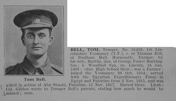 Bell T Tpr Lincolnshire Yeomanry Obit De Ruvignys Roll Of Honour Vol 3