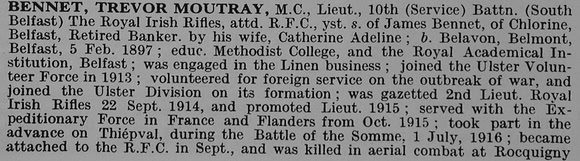 Bennet T M Lt MC Royal Flying Corps Part 1