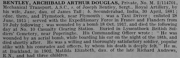 Bentley A A D Pte M2/114701 Army Service Corps