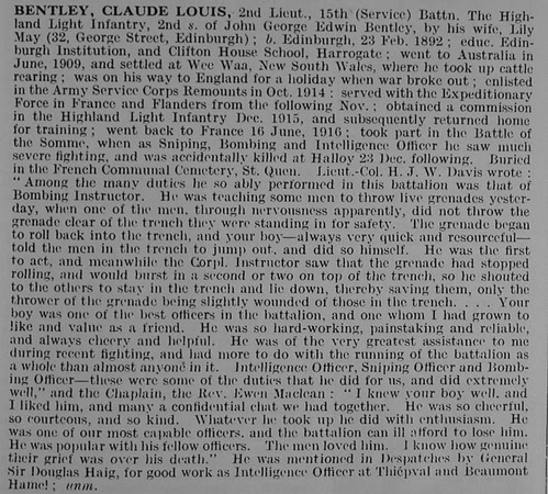 Bentley C L 2nd Lt 15th Highland Light Infantry