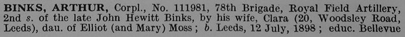 Binks A Cpl 111981 Royal Field Artillery Part 1