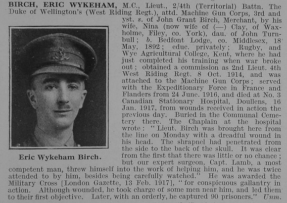 Birch E W Lt MC 4th West Riding Regiment attd Machine Gun Corps ObitDe Ruvignys Roll Of Honour 3