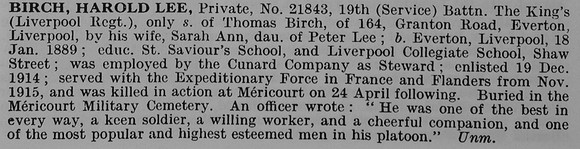 Birch H L Pte 21843 19th Kings Livepool Regiment