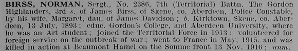Birss N Sergt 2386 7th Gordon Highlanders