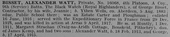 Bisset A W Pte 16068 9th Black Watch
