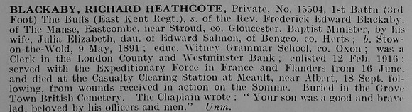 Blackaby R H Pte 15504 1st East Kent Regiment