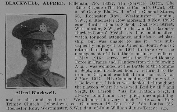Blackwell A Rfn 7th Rifle Brigade Obit De Ruvignys Roll Of Honour Vol 3