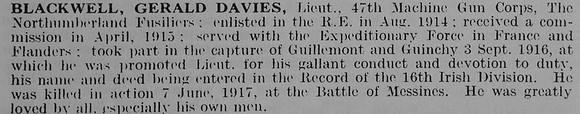 Blackwell G D Lt Machine Gun Corps