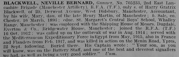 Blackwell N B Gnr 705233 Royal Field Artillery