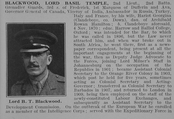 Blackwood I B T 2nd Lt Lord 2nd Grenadier Guards Obit Part 1 De Ruvignys Roll Of Honour Vol 3