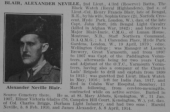 Blair A N 2nd Lt 3rd Black Watch Obit De Ruvignys Roll Of Honour Vol 3