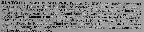 Blatchley A W Pte 27933 3rd Grenadier Guards