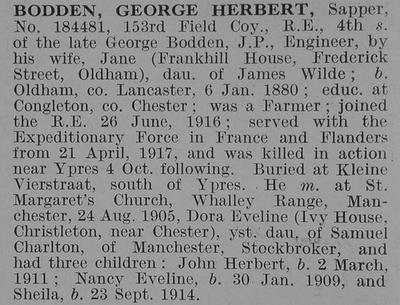 Bodden G H Sapper Royal Engineers Obit De Ruvignys Roll Of Honour Vol 3