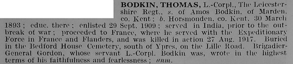 Bodkin T L/ Cpl 8918 2nd Leicestershire Regiment