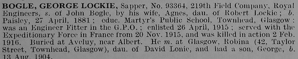Bogle G L Sapper 93364 Royal Engineers