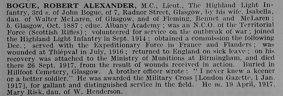 Bogue R A Lt MC 16th Highland Light Infantry
