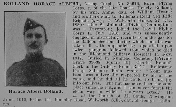 Bolland H A Cpl Royal Flying Corps Obit De Ruvignys Roll Of Honour Vol 3