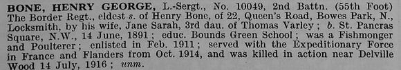 Bone H G L/Sergt 10049 2nd Border Regiment