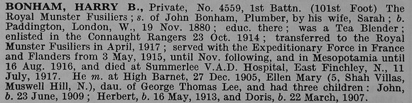 Bonham H B 4559 1st Royal Munster Fusiliers