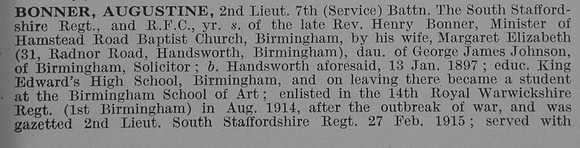 Bonner A Lt Royal Flying Corps Obit Part 1 De Ruvignys Roll Of Honour Vol 3