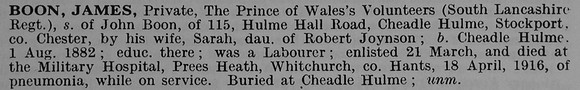 Boon J Pte 27361 10th South Lancs Regiment