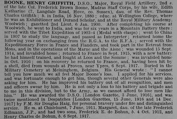 Boone H G Major DSO Royal Field Artillery