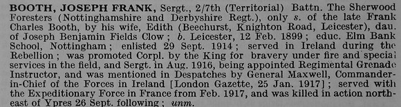 Booth J F Sergt 265740 7th Notts And Derby Regiment