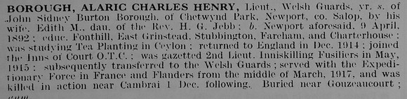 Borough A C H Lt 1st Welsh Guards