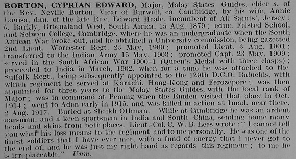 Borton C E Major Indian Army