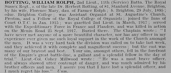 Botting W R 2nd Lt 11th Royal Sussex Regiment