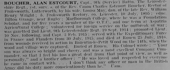 Boucher A E Captain 9th Leicestershire Regiment