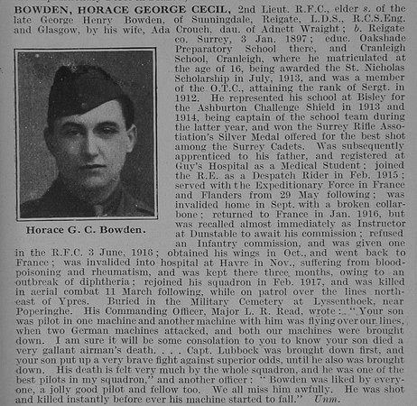 Bowden H G C 2nd Lt Royal Flying Corps Obit De Ruvignys Roll Of Honour Vol 3