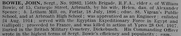 Bowie J Sergt 92862 Royal Field Artillery