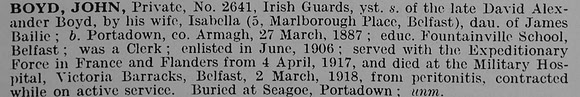 Boyd J Pte 2641 Irish Guards