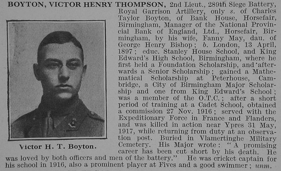 Boyton V H T 2nd Lt Royal Garrison Artillery Obit De Ruvignys Roll Of Honour Vol 3