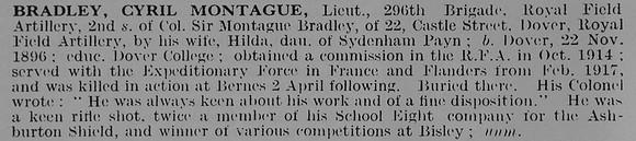 Bradley C M Lt Royal Field Artillery