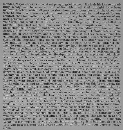 Bradshaw E E 2nd Lt Royal Field Artillery Obit Part De Ruvignys Roll Of Honour Vol 3