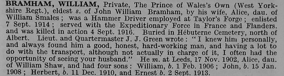 Bramham W Pte 13128 10th West Yorkshire Regiment