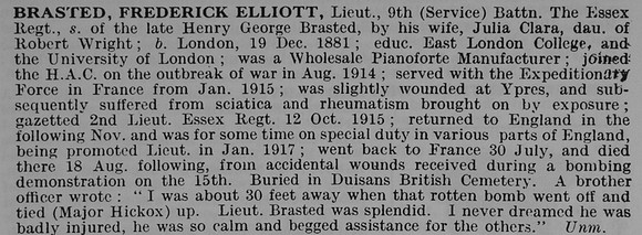 Brasted F E Lt 9th Essex Regiment