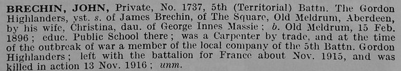 Brechin J Pte 1737 5th Gordon Highlanders