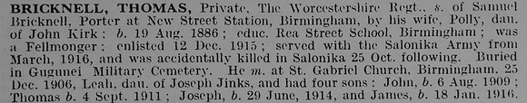Bricknell T Pte 29724 11th Worcestershire Regiment