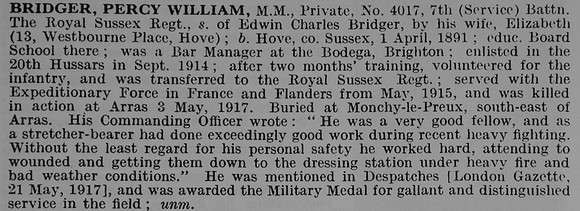 Bridger P W Pte MM 4017 7th Royal Sussex Regiment