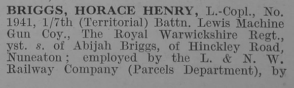Briggs H H L/Cpl Royal Warwickshire Regiment Obit Part 1 De Ruvignys Roll Of Honour Vol 3