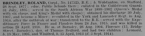 Brindley R Cpl 147525 Royal Engineers