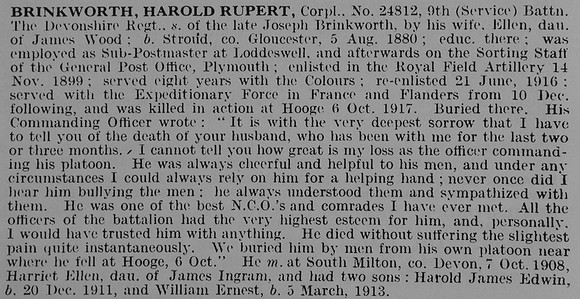 Brinkworth H R Cpl 2812 9th Devonshire Regiment
