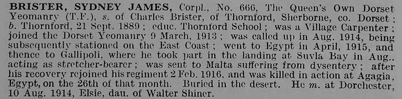 Brister S J Cpl 666 Dorset Yeomanry