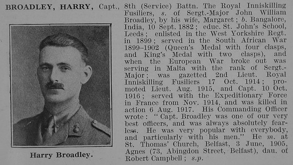 Broadley H Captain 8th Royal Inniskilling Fusiliers Obit De Ruvignys Roll Of Honour Vol 3