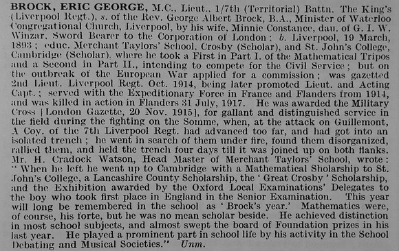 Brock E G Lt MC 7th King's Liverpool Regiment