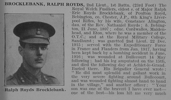 Brocklebank R R 2nd Lt 1st Royal Welsh Fusiliers Obit Part 1 De Ruvignys Roll Of Honour Vol 3